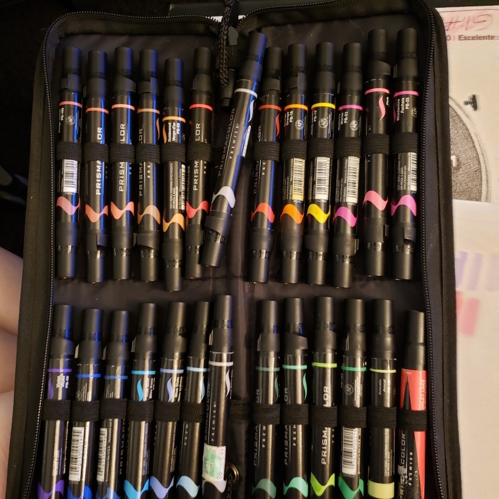 Prismacolor brush tip markers plus Copic markers